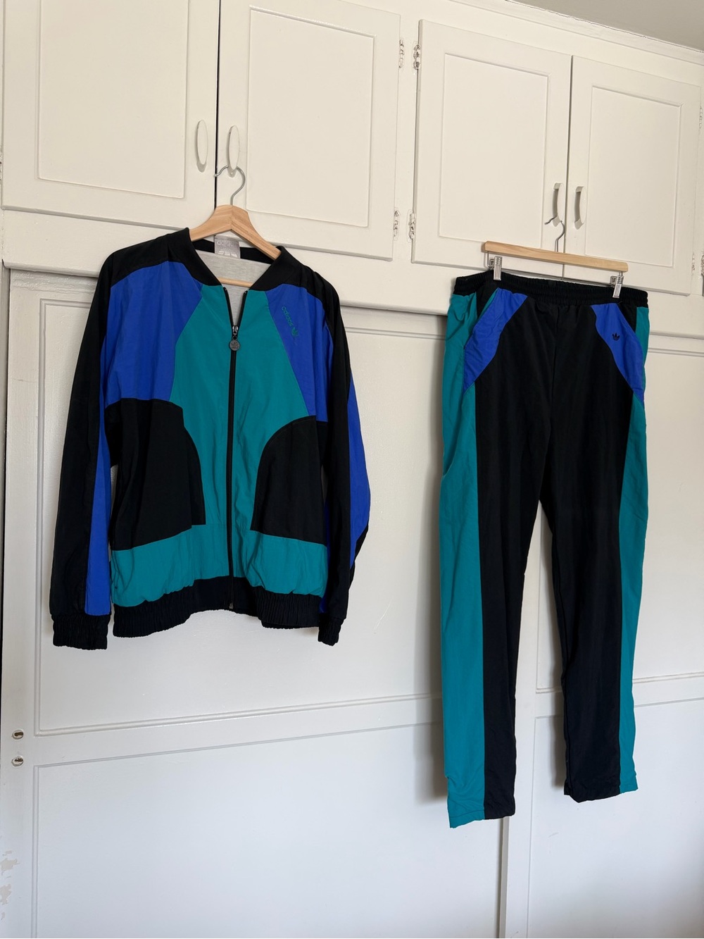 Teal Blue Black Colorblock Track Jacket & Pants Set - Men’s Large